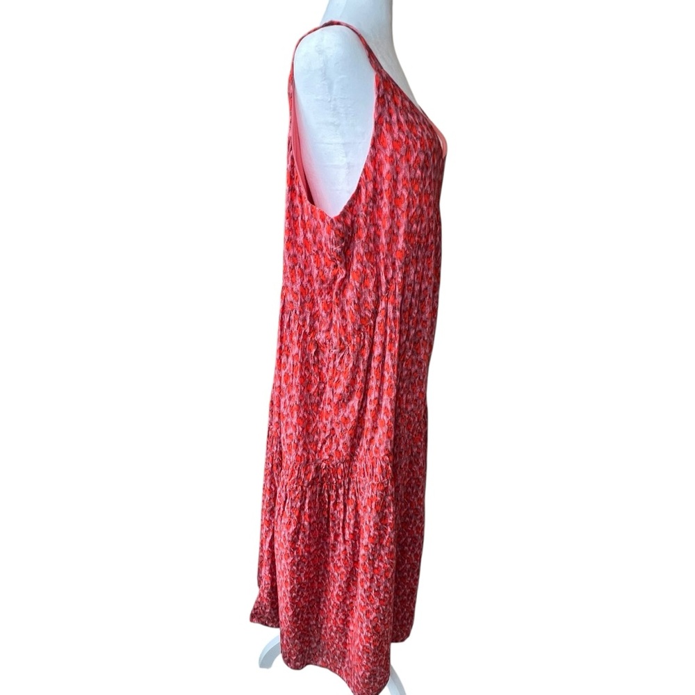 Joie XL Tiered Sleeveless Maxi Flowing Summer Dress Tea Rose Red 100% Cotton - Picture 9 of 15